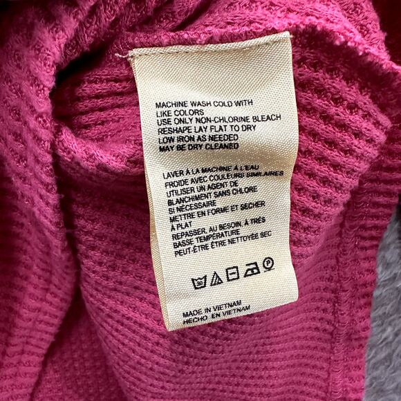 Pilcro XL Pink Waffle Knit Long Sleeve Ruffle V-Neck Shirt Frilly Girly Casual - Picture 6 of 9